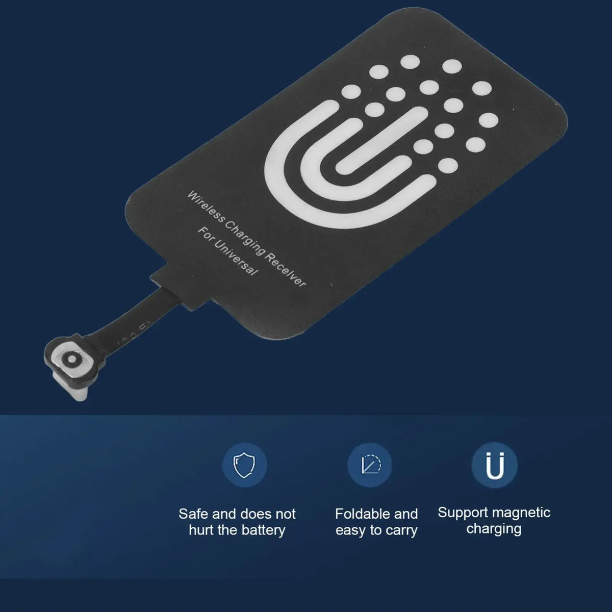 Black wireless charging receiver with white qi logo and foldable design for mobile phone type c interface wireless charging
