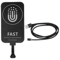 Black rectangular wireless charging receiver with fast branding and type c interface with black braided usb cable for mobile phone