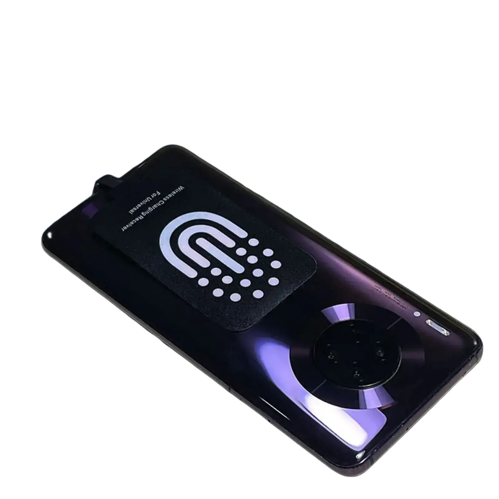 Black huawei mobile phone with type c interface and glossy finish showing wireless charging receiver on the back side