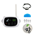 White plastic wireless dog fence containment system collar with digital control unit and antenna for training