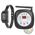 Black wireless dog training collar with gps location monitor and remote displaying 58 with puppy illustrations
