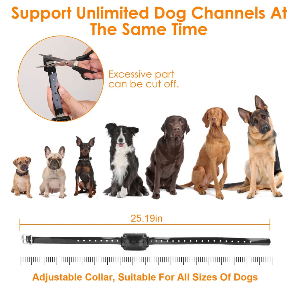 Black adjustable dog collar with central control unit and multiple sizing holes for wireless gps fence system