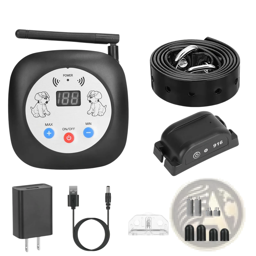 Black wireless dog fence transmitter with digital display and control buttons for gps location monitor collar system