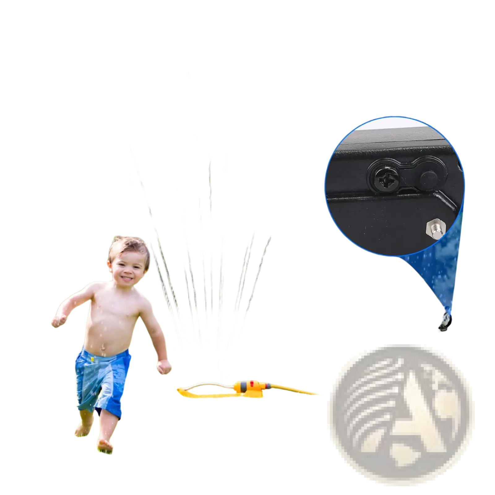 Yellow plastic wireless dog fence system sprinkler nozzle with black ip67 waterproof collar receiver attached