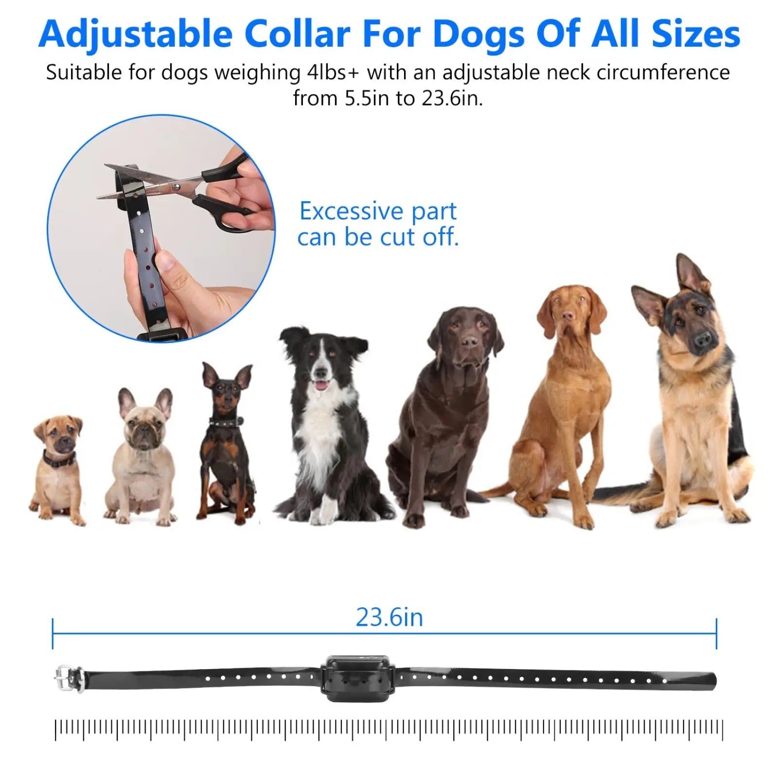Black adjustable waterproof wireless dog fence system collar with central electronic receiver and metal buckle