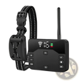 Black wireless dog collar and remote control system with digital display showing channel 15 and wi-fi symbol
