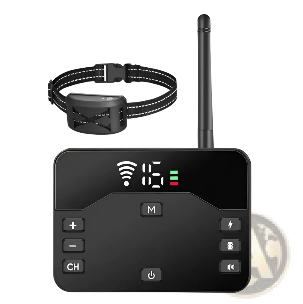 Black wireless dog fence and training collar system ipx6 with digital display and receiver for pet containment and training