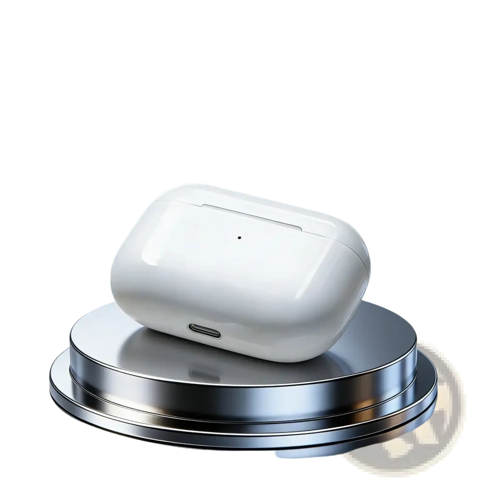 White wireless earbud charging case with glossy finish and minimalist design for bluetooth 5.3 active noise cancelling earbuds