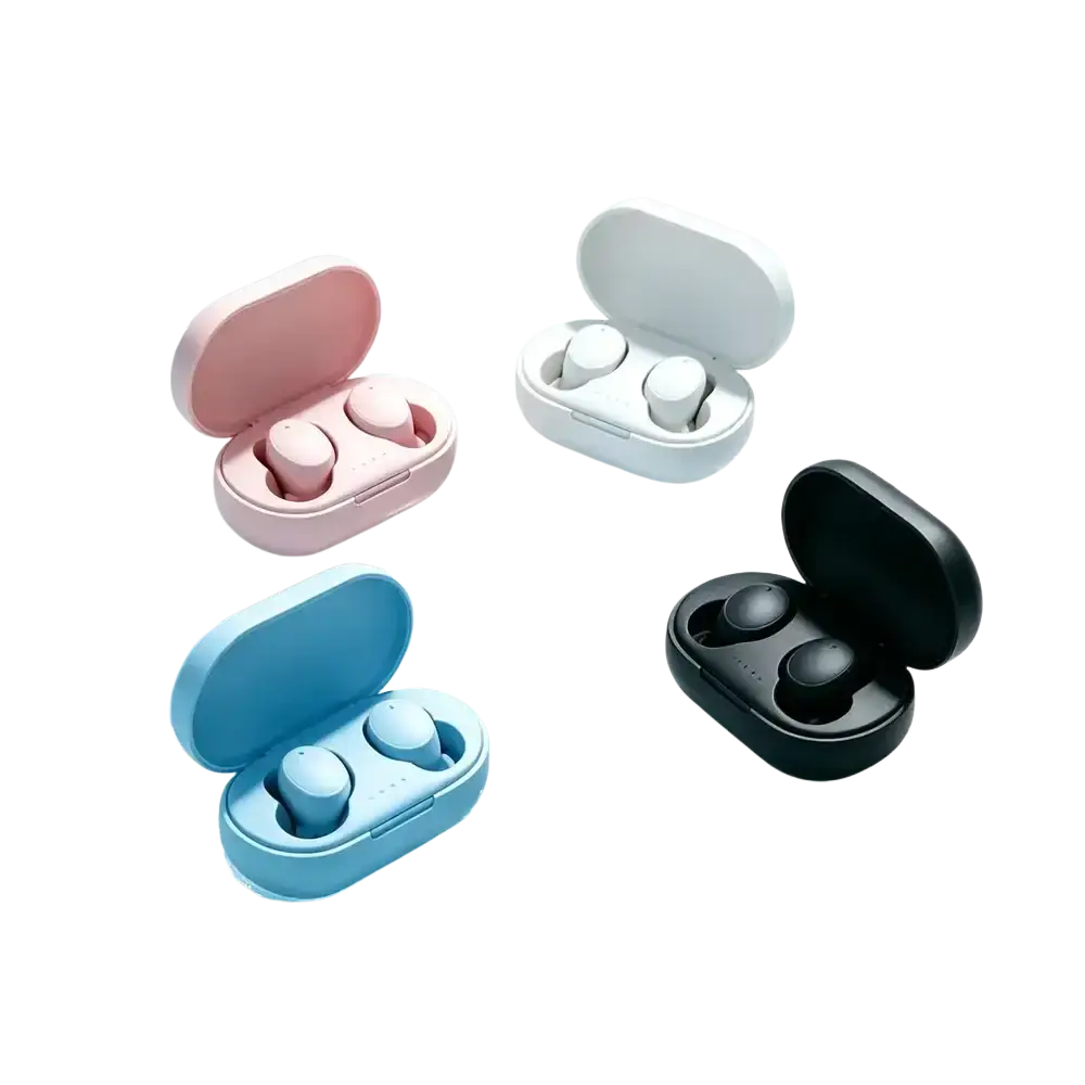 Wireless earbuds bluetooth 5.3 in pink white blue and black with 280mah charging box and polymer lithium battery