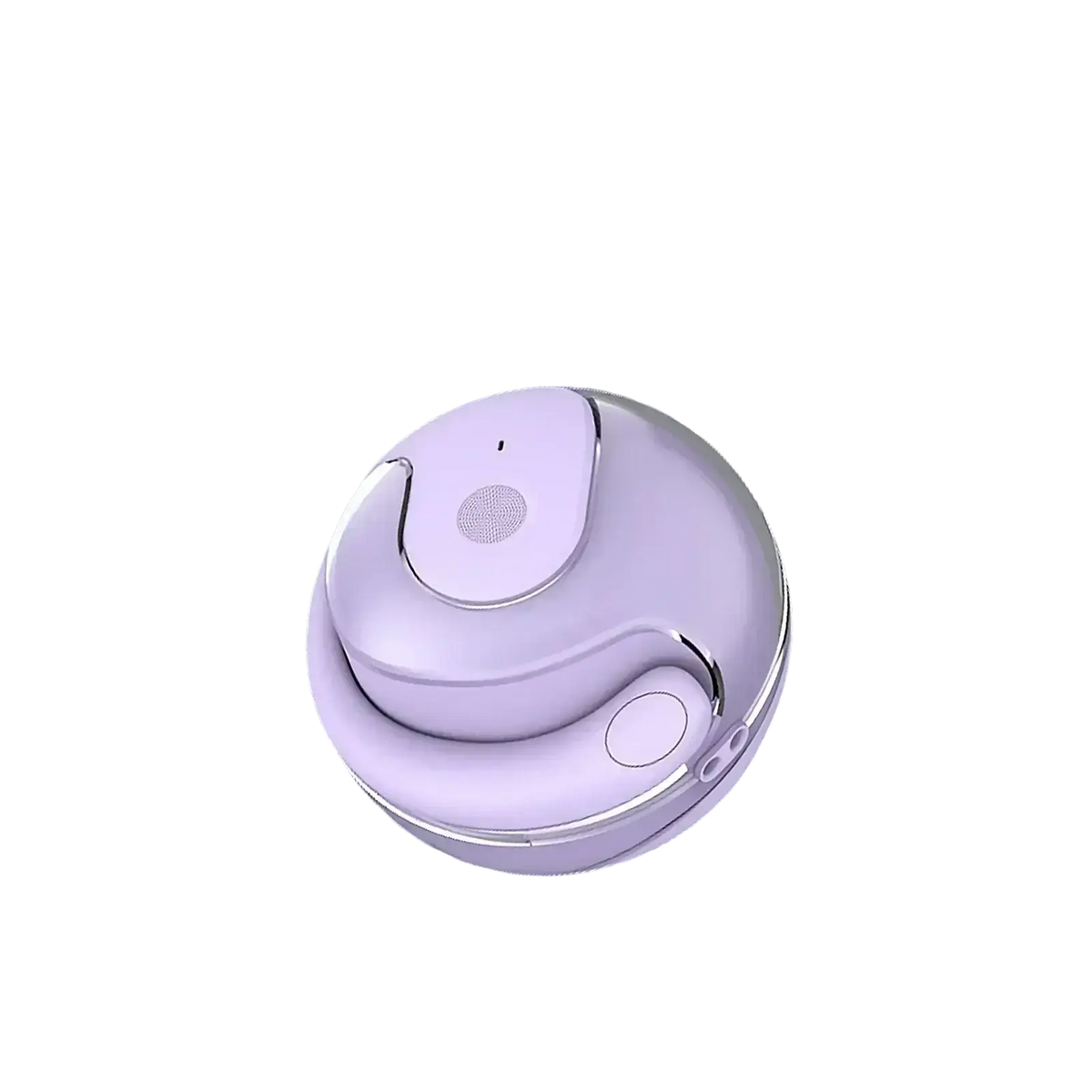 Lavender wireless earbuds with charging case featuring sleek circular design and metallic accents for wireless headphones use
