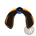 Wireless glute stimulator and buttocks trainer in black and orange with a blue digital display showing 19