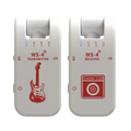 White plastic ws-4 wireless guitar system transmitter and receiver set with red graphics for instrument connectivity