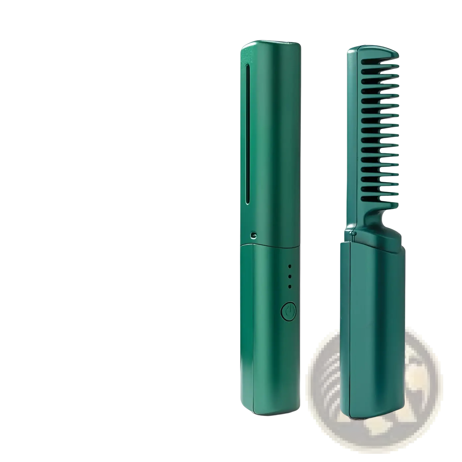 Green metallic wireless hair straightener brush with ceramic folding comb and integrated heating function