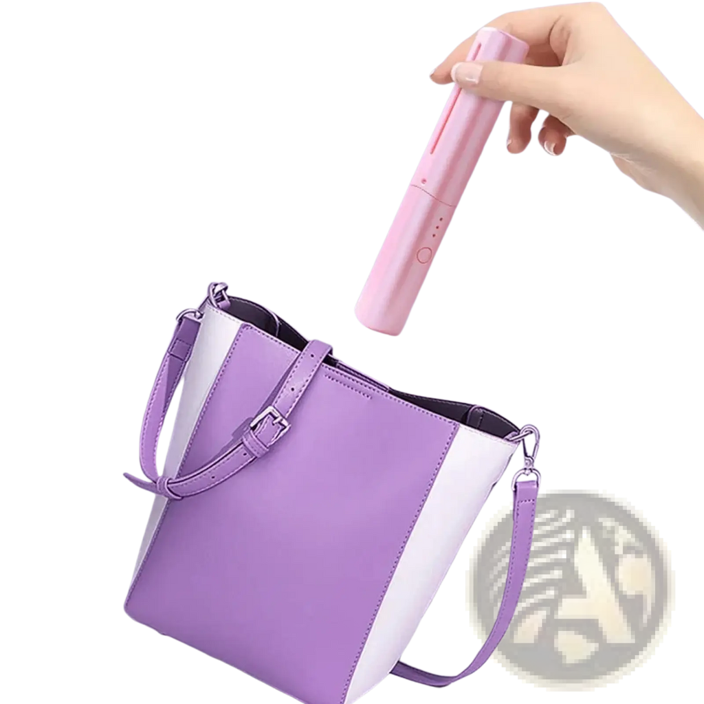 Pink wireless hair straightener brush with ceramic comb and sleek minimalist design featuring subtle control buttons