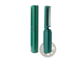 Green metallic wireless hair straightener brush with ceramic folding comb and integrated heating function shown from back side