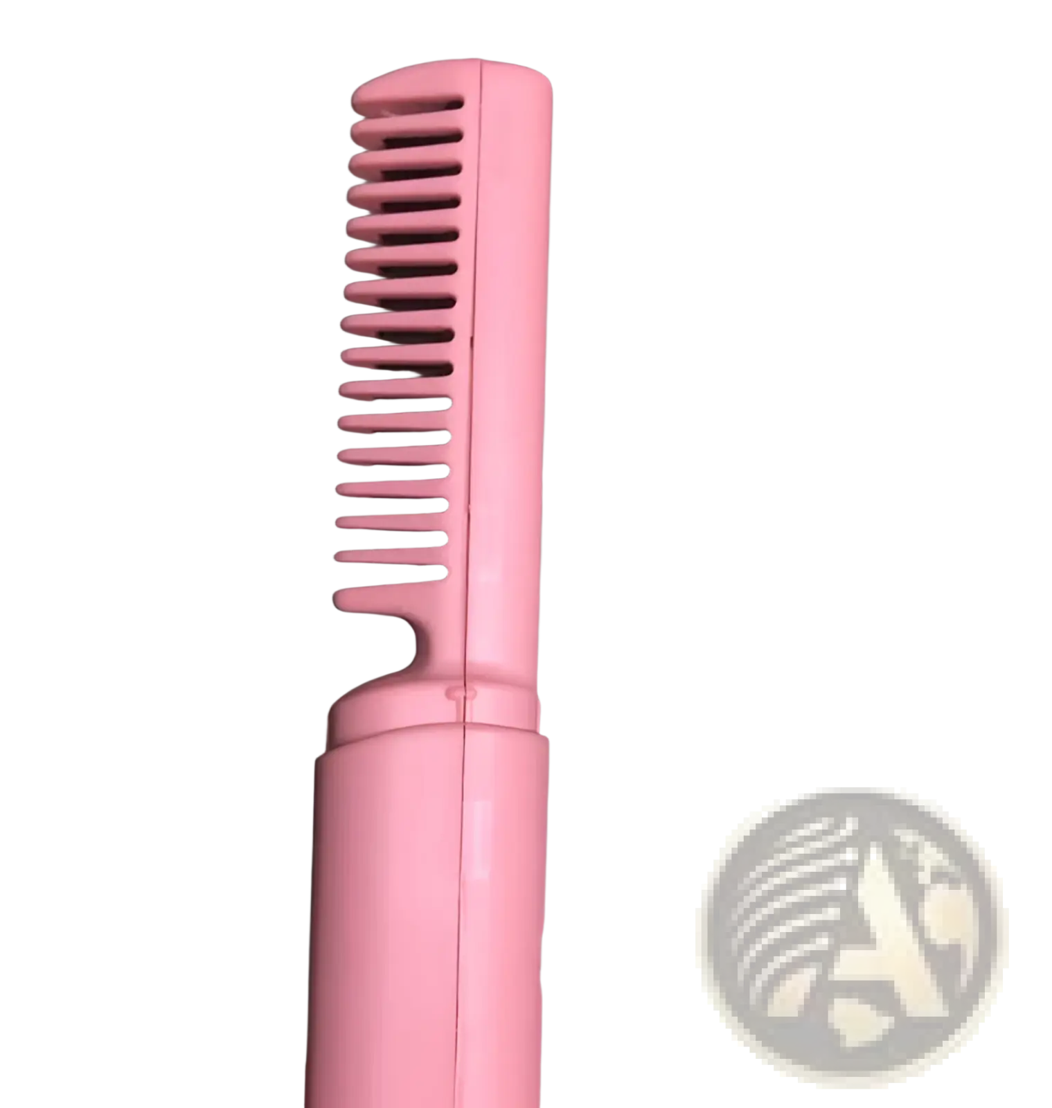 Pink wireless hair straightener brush with narrow teeth portable ceramic comb and small handle for easy styling