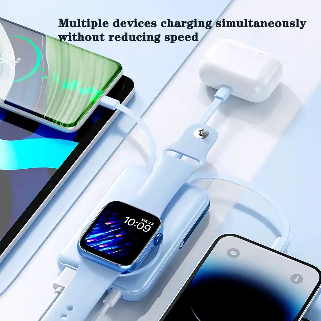 Light blue silicone wristband charging dock with integrated cable management for wireless magnetic power bank 10000mah fast charge
