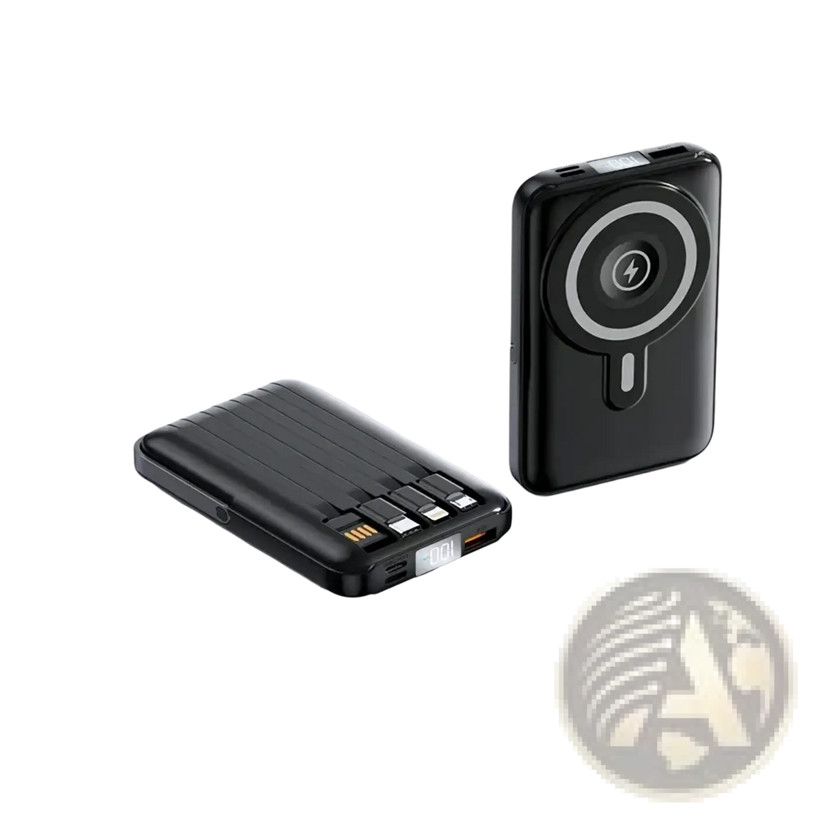 Black wireless magnetic power banks 10000mah featuring circular wireless pad and multiple usb ports for fast charging