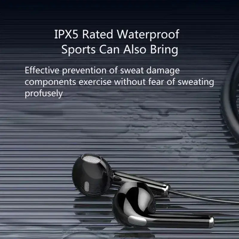Black wireless neckband bluetooth in-ear sports earphones with led display glossy finish and metallic accents on stems