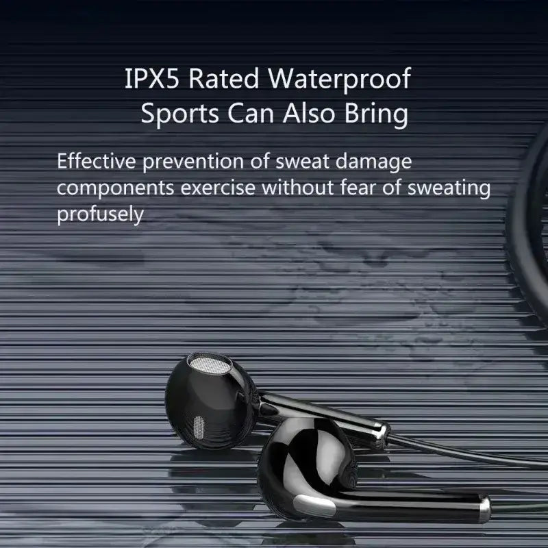 Black in-ear sports wireless neckband bluetooth earphones with sleek glossy finish and metallic accents on stems