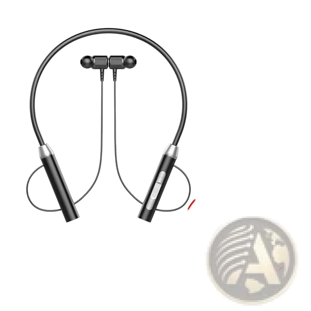 Black and silver wireless neckband gaming earphones with bluetooth led and a sleek minimalist design