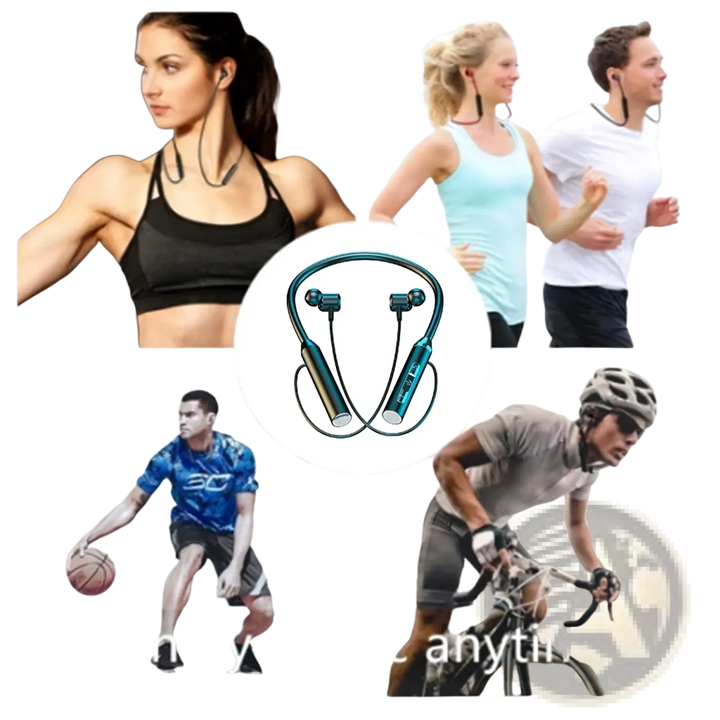Teal and gold wireless neckband gaming earphones with bluetooth led and sleek ergonomic design