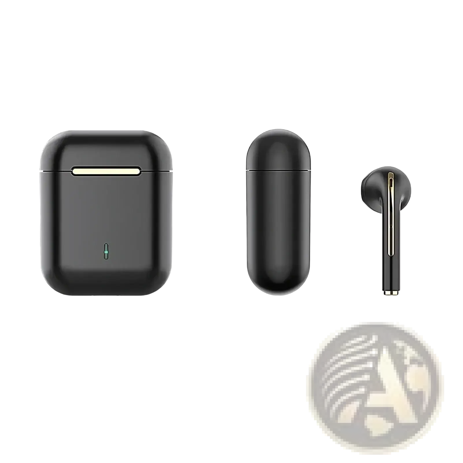 Black wireless noise cancelling earbuds with matte finish and gold accents featuring bluetooth 5.3 technology
