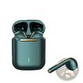 Green wireless noise cancelling earbuds with gold accents in a matching charging case bluetooth 5.3 model