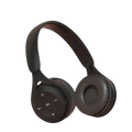 Black wireless over ear bluetooth headphones with matte finish, circular control buttons, and 3.5mm audio port