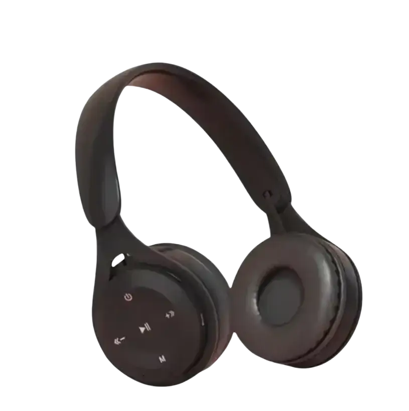 Black wireless over ear bluetooth headphones with matte finish soft earcups and 3.5mm audio port for versatile use