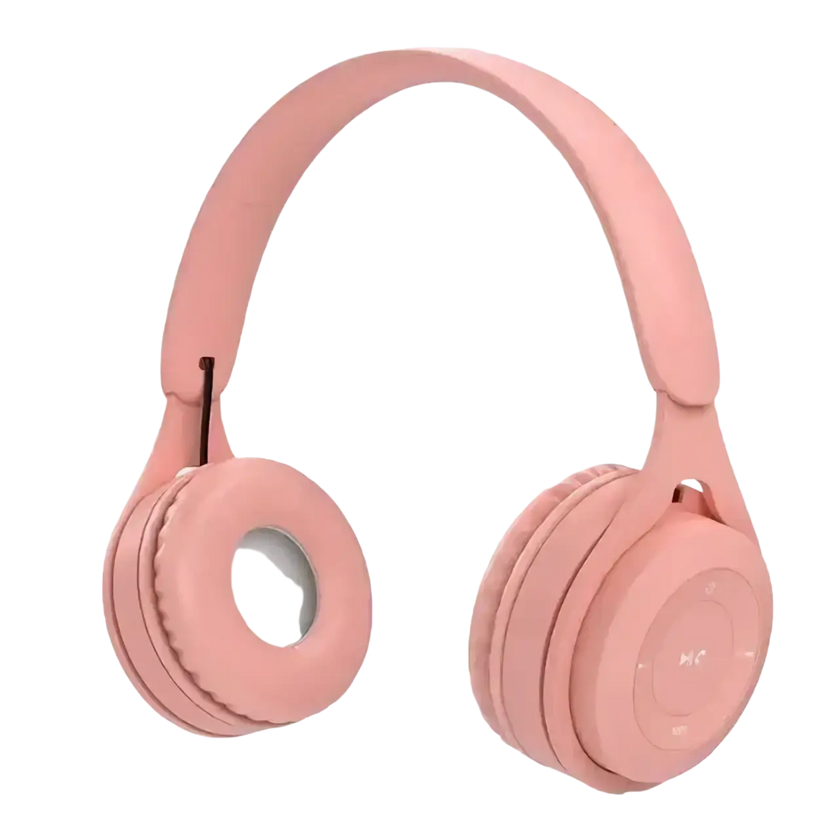 Pastel pink wireless over ear bluetooth headphones with soft earcups and 3.5mm audio port for versatile use