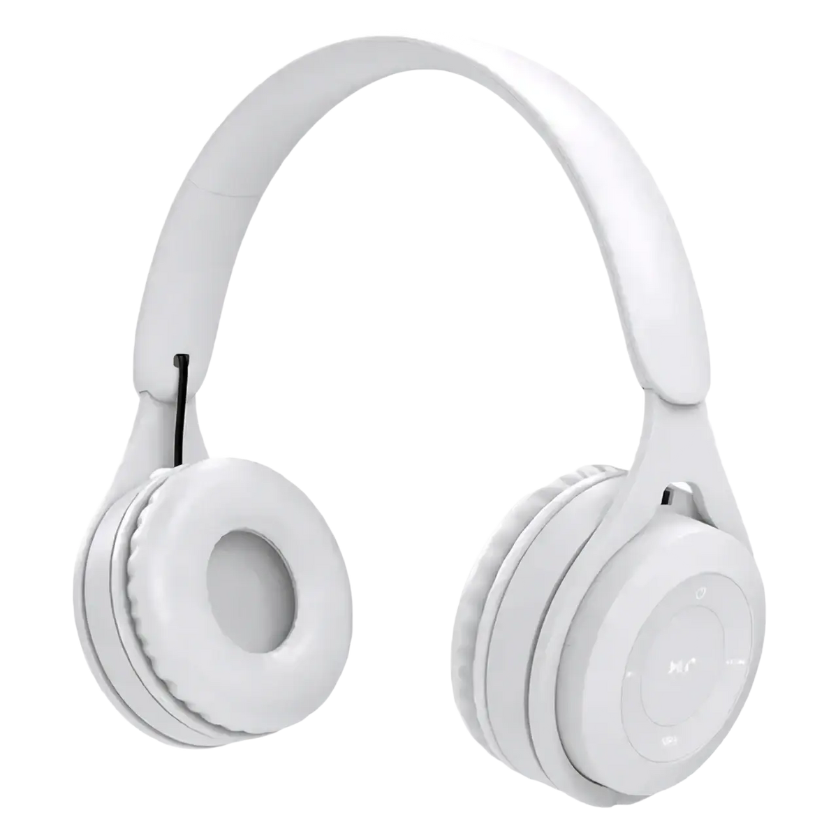 White wireless over ear bluetooth headphones with soft padded earcups and 3.5mm audio port for extended use