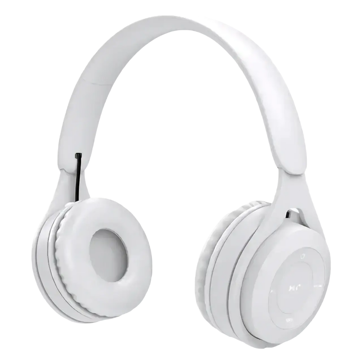 White wireless over ear bluetooth headphones with sleek soft-touch finish and 3.5mm audio port for enhanced charging time