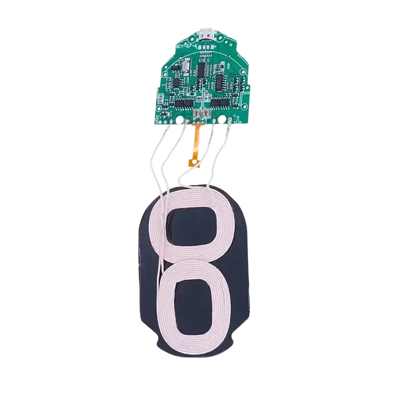 Wireless pcba 15w fast charging transmitter module with green circuit board and white coiled wire for wireless charging