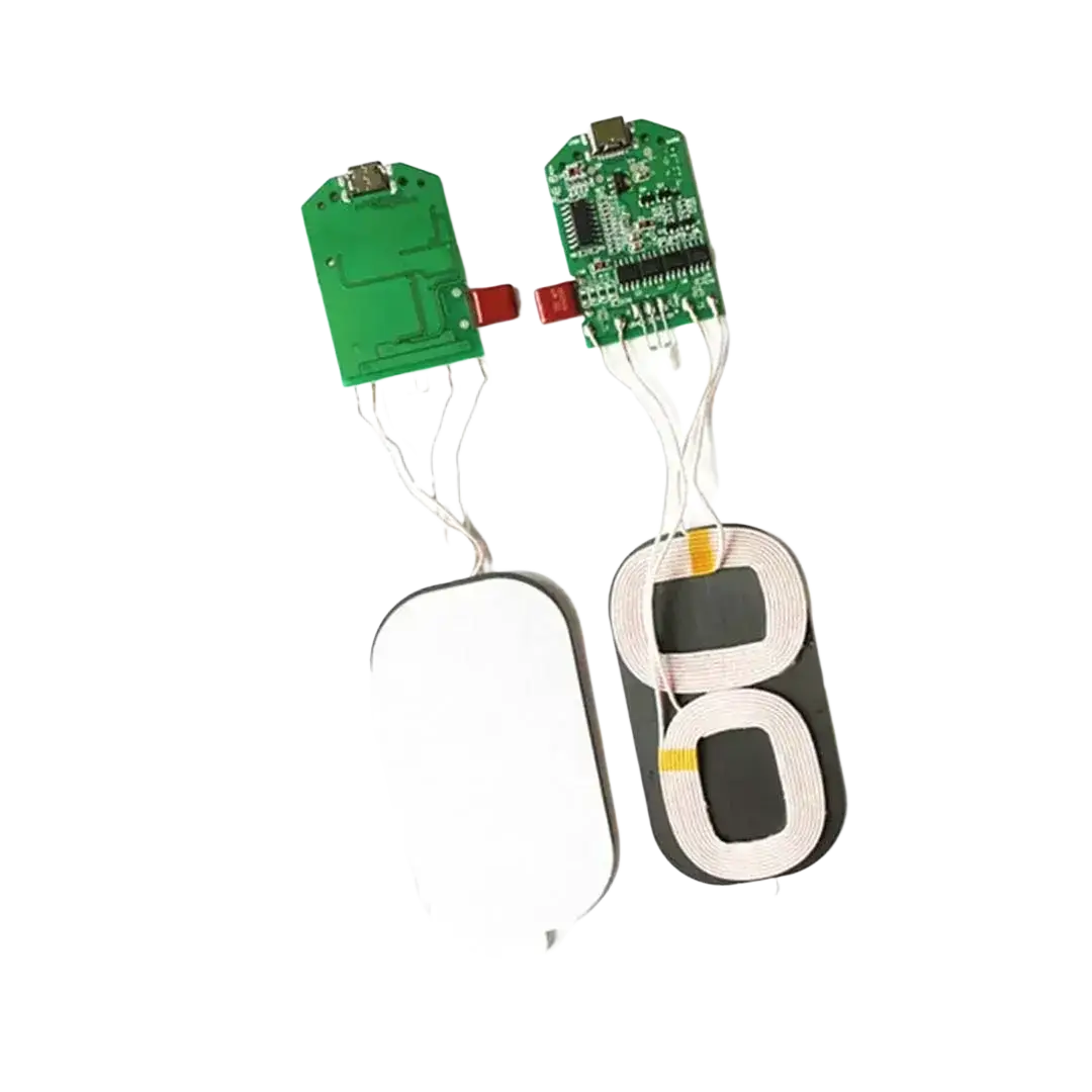 Wireless pcba 15w fast charging transmitter module with green circuit boards and white coils for fast charging