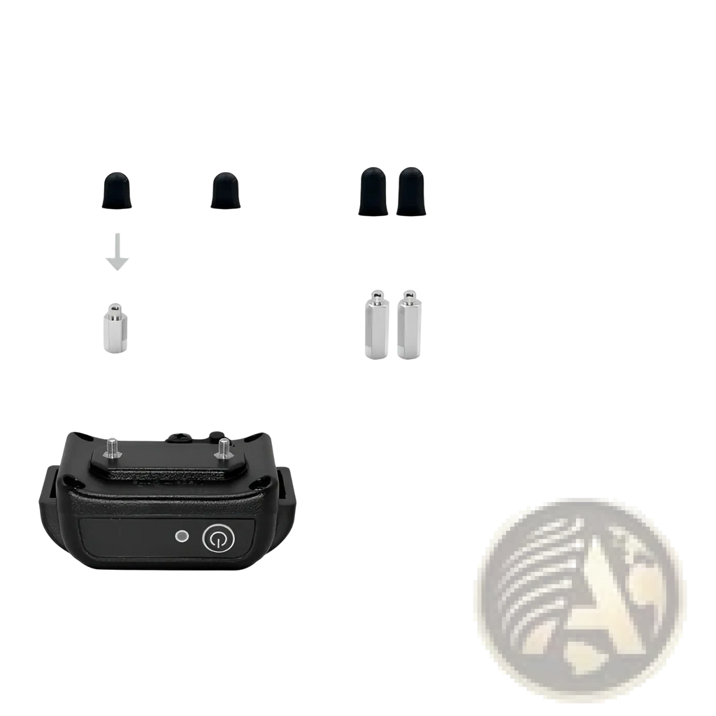 Black plastic wireless pet fence training collar with adjustable buckle and power button for durability and comfort