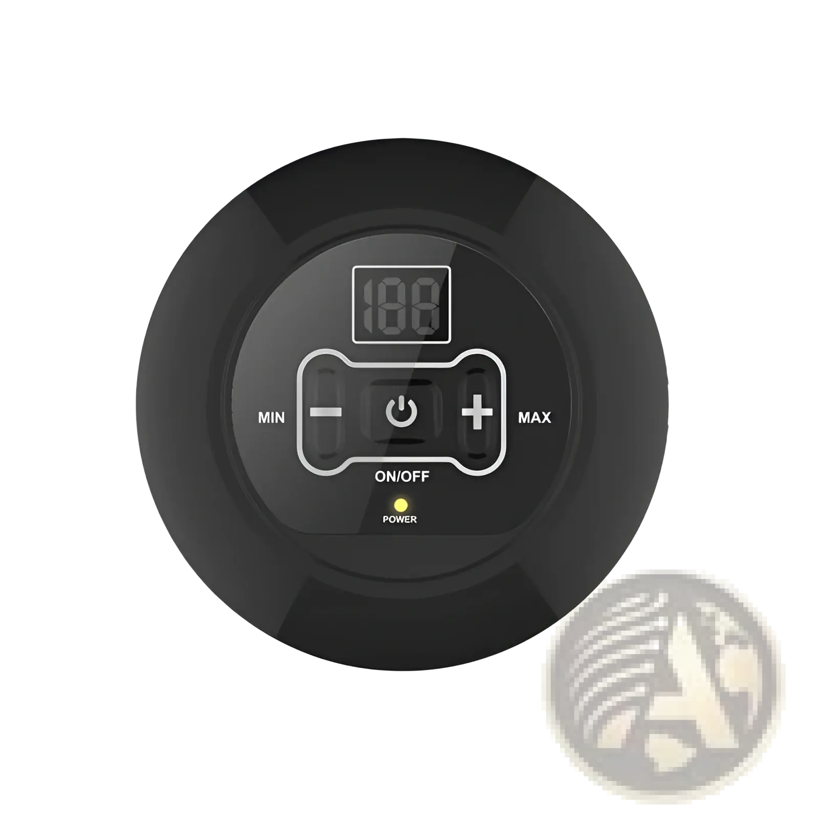 Black circular digital control panel with glowing green power indicator on wireless pet fence electric training collar