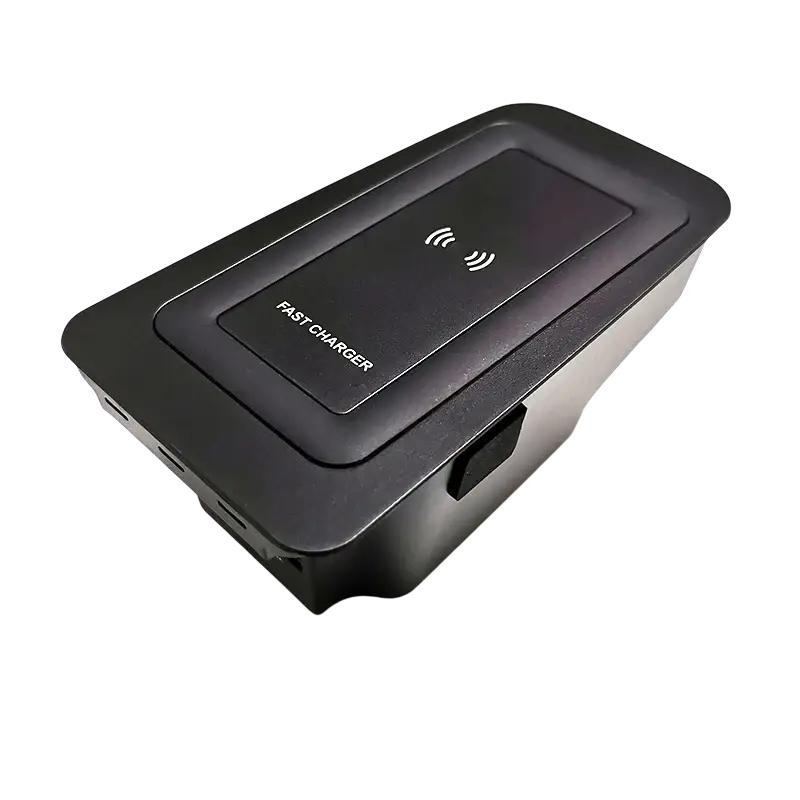 Black rectangular wireless phone charger with matte finish and fast charger text for volvo xc90 xc60 s90 use