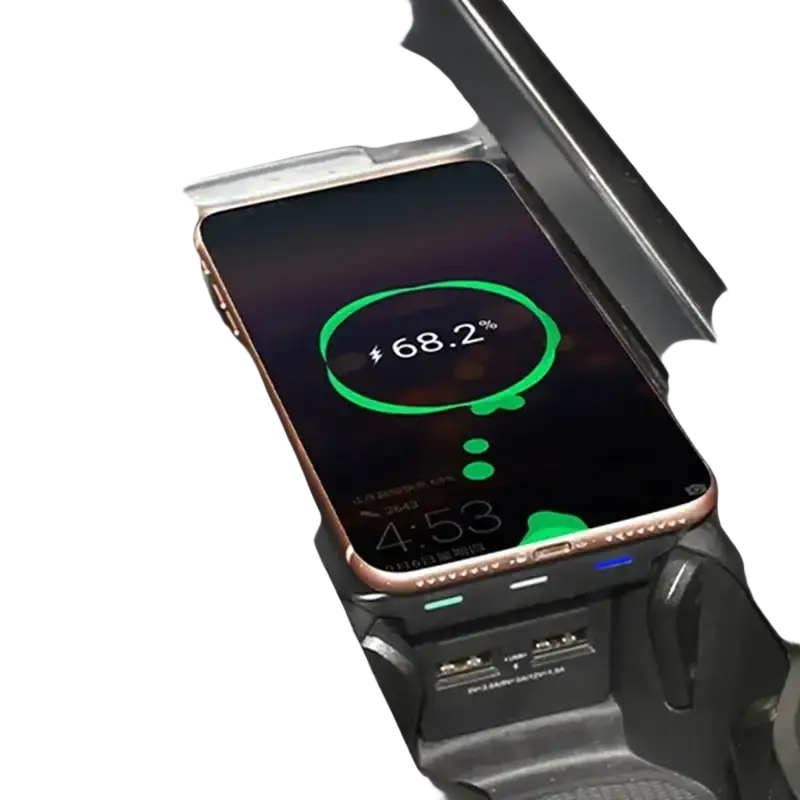 A sleek rose gold wireless phone rests on a black multi-port phone charger designed for volvo xc90 xc60 s90