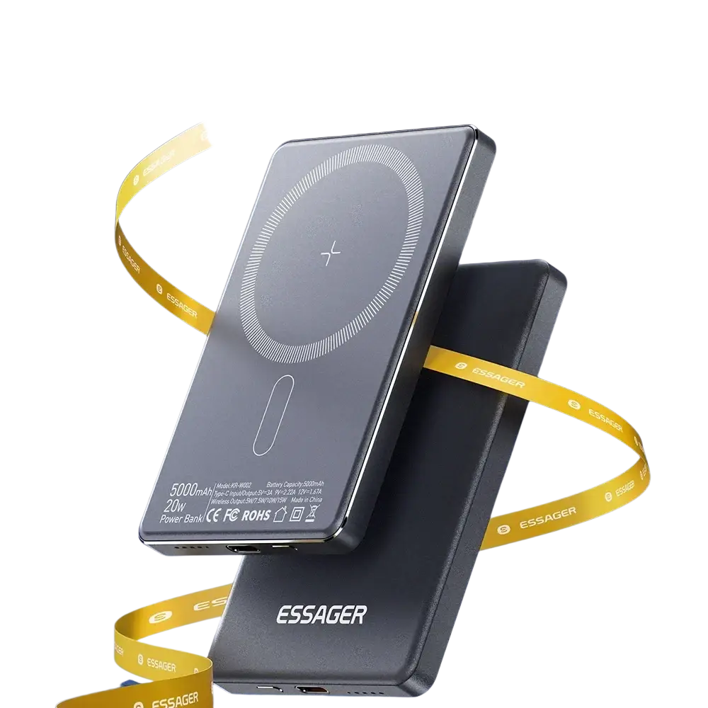Essager 5000mah wireless power bank with sleek gray metallic finish and circular charging coil for efficient wireless power