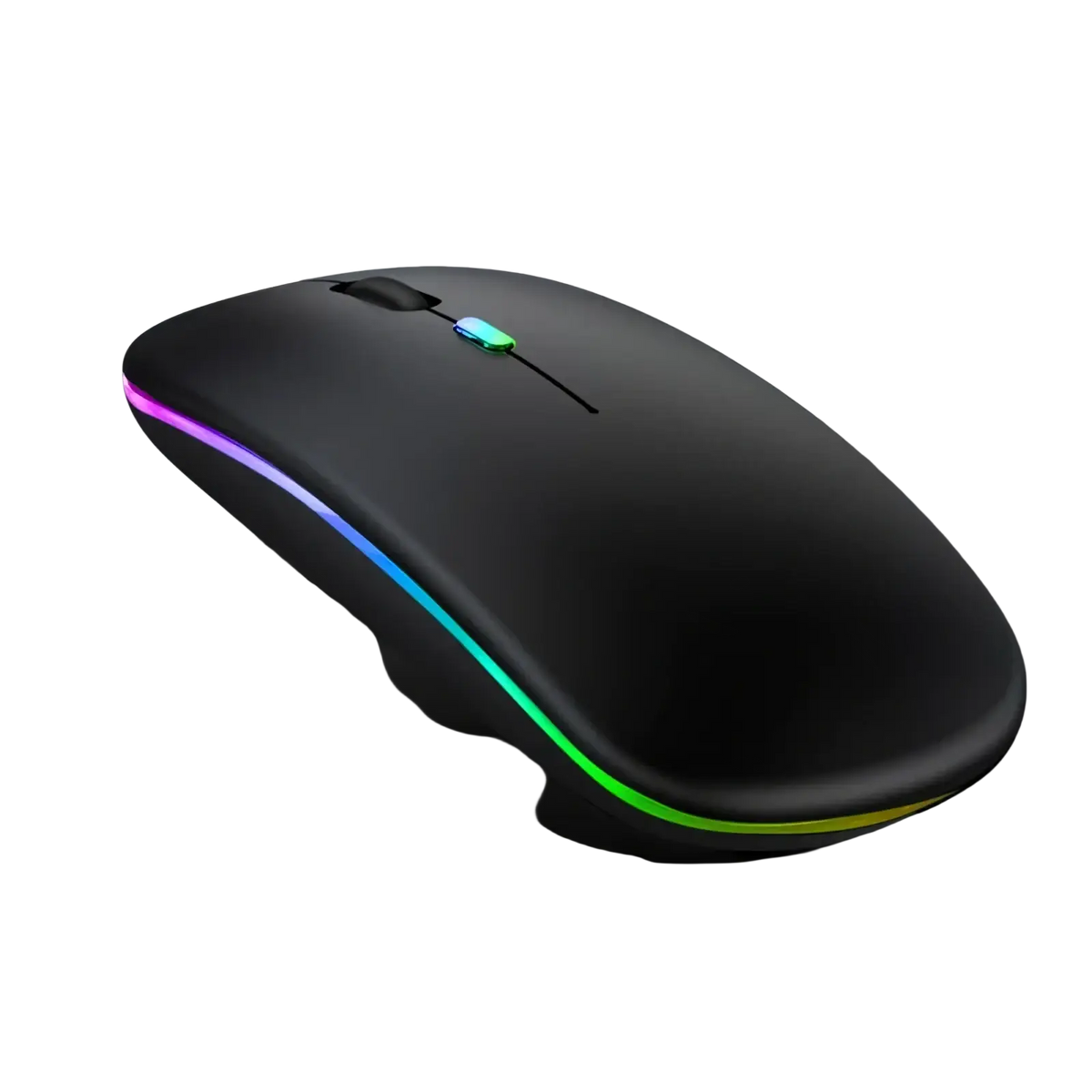 Matte black wireless rechargeable silent led dual mode mouse with rgb lighting and central scroll wheel