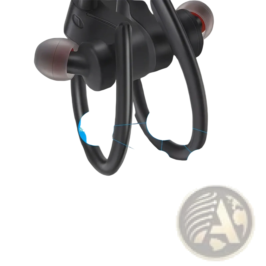 Black wireless sport earhooks bluetooth headphones with translucent pink silicone ear tips and flexible neckband
