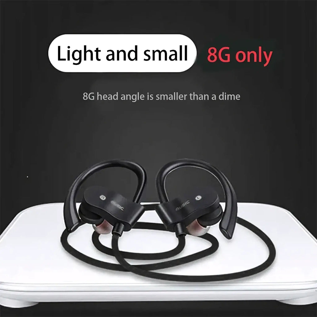 Black wireless sport earhooks Bluetooth headphones with sleek curved design and flexible headband for secure fit