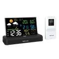 Black teplom wireless weather station with large display shows indoor and outdoor temperature humidity time uses lr6 aaa batteries