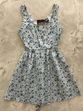 Witching hour gray retro fit and flare cotton dress with sleeveless design and playful black teal eye and snake pattern