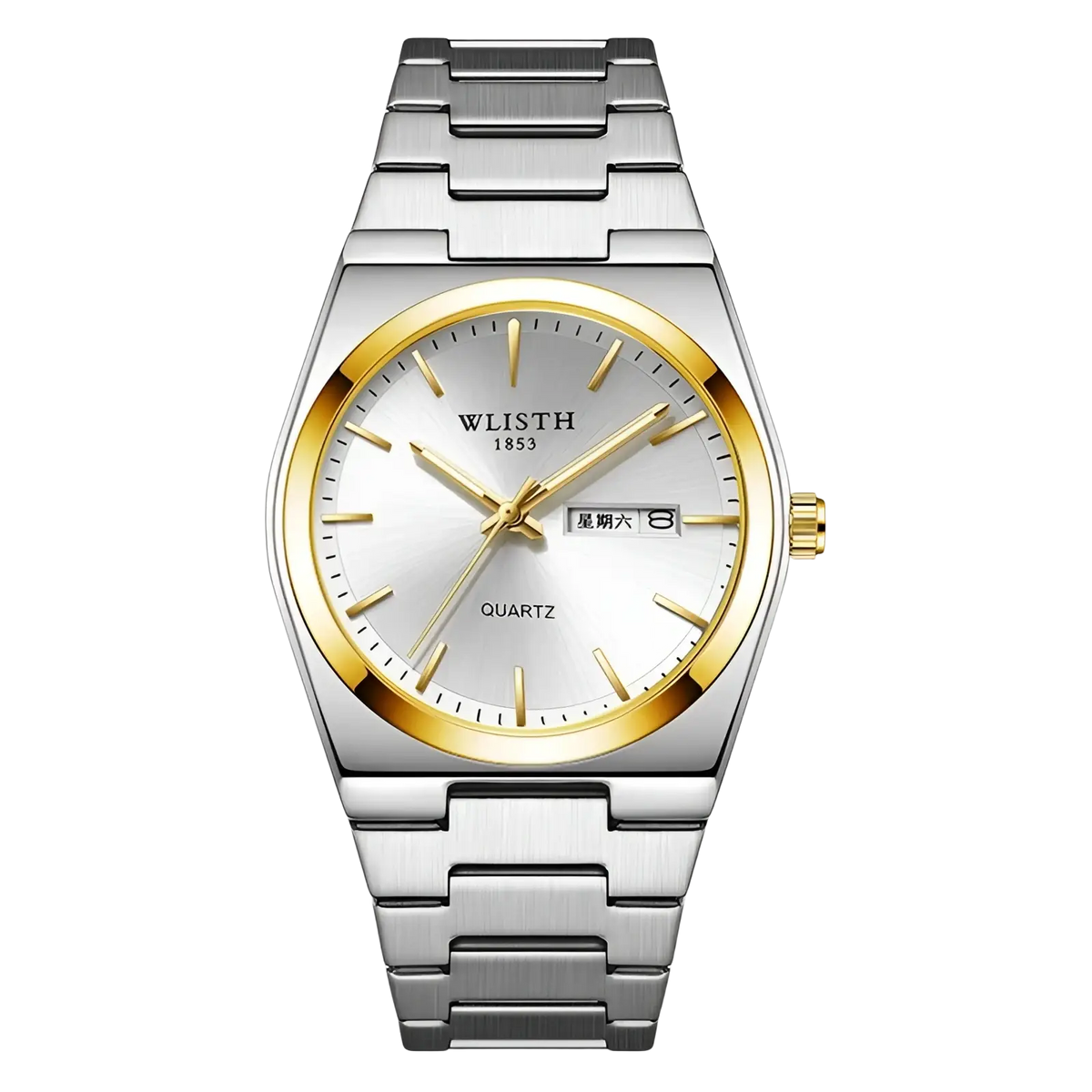 Silver and gold-tone wlisth 1853 quartz watch with green dial and sleek stainless steel bracelet