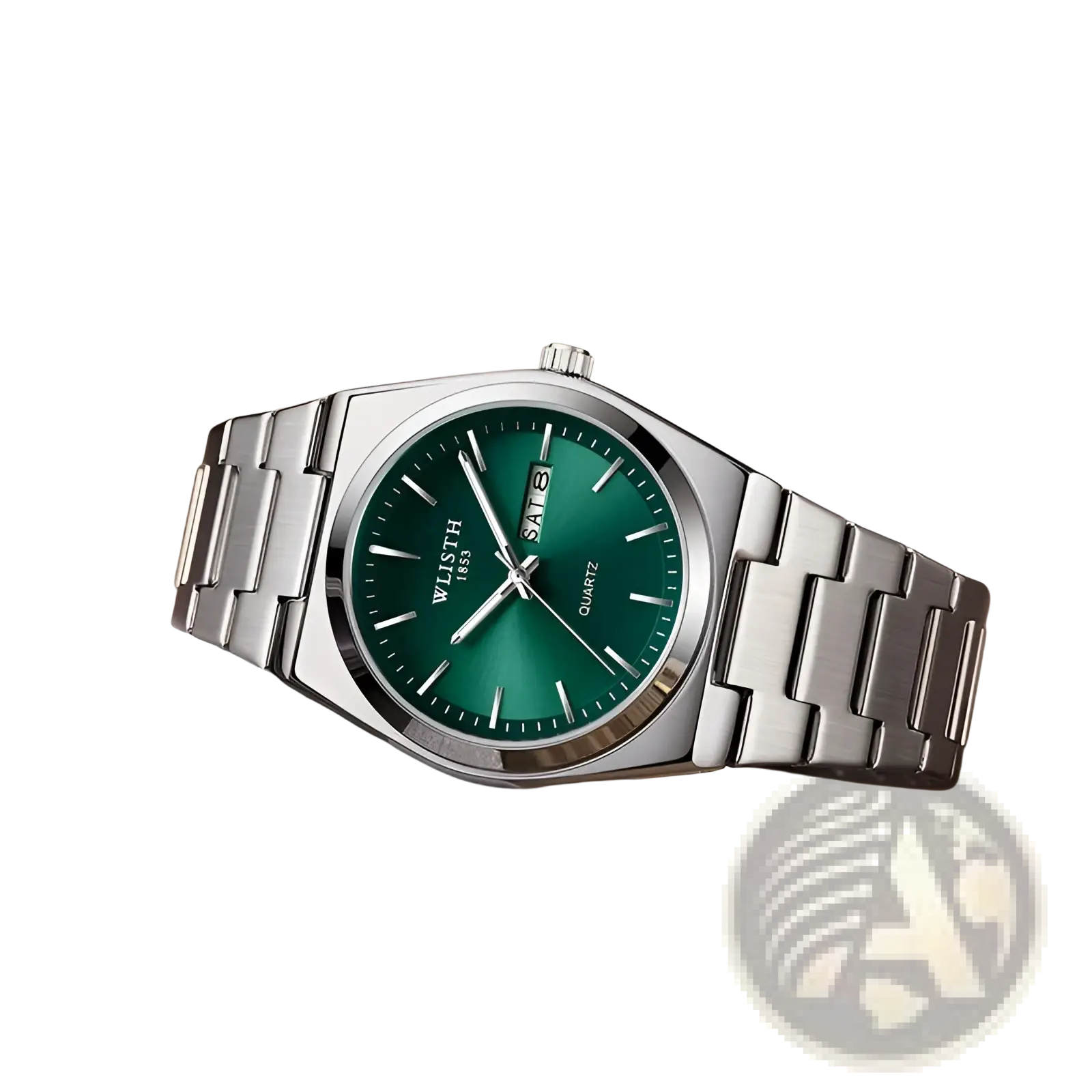 A sleek wlisth green dial stainless steel quartz wristwatch with a vibrant green dial and minimalist white markers