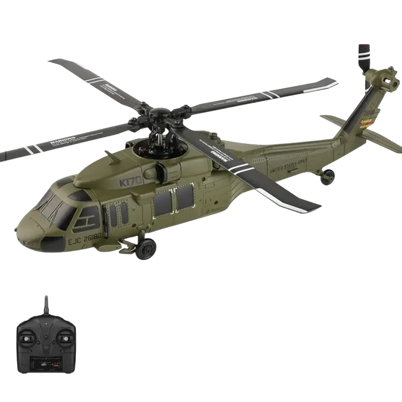 Olive green and black wltoys k170 uh-60l remote control helicopter model with 800mah 20c battery and extended flight time