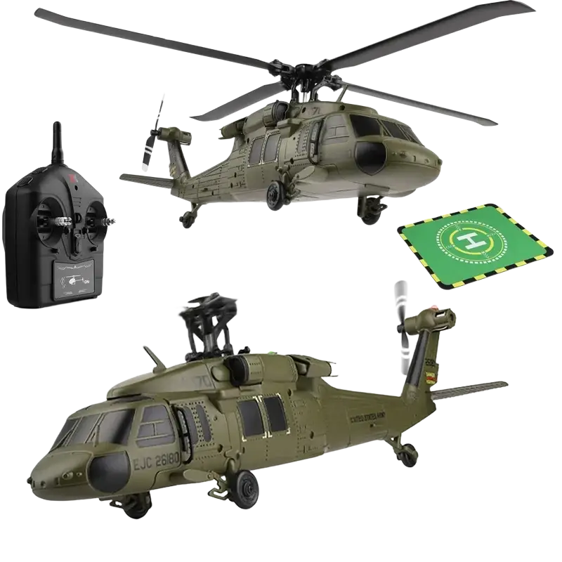 Olive green wltoys k170 uh-60l remote control helicopter with black rotors and military markings 800mah 20c flight time
