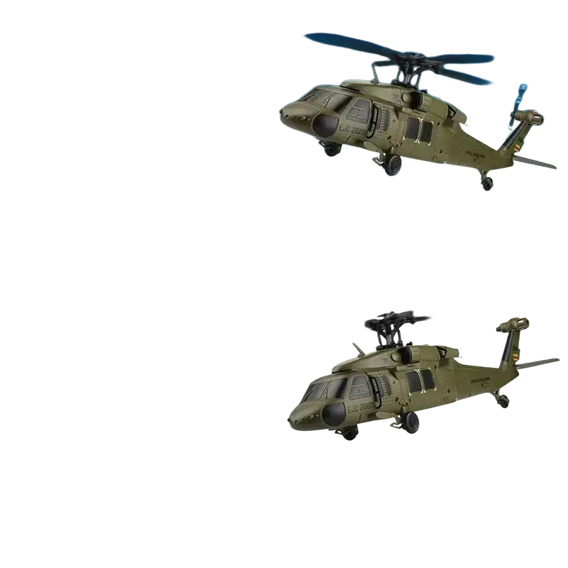 Olive green plastic model of wltoys k170 uh-60l remote control helicopter with four rotors and 800mah 20c flight time